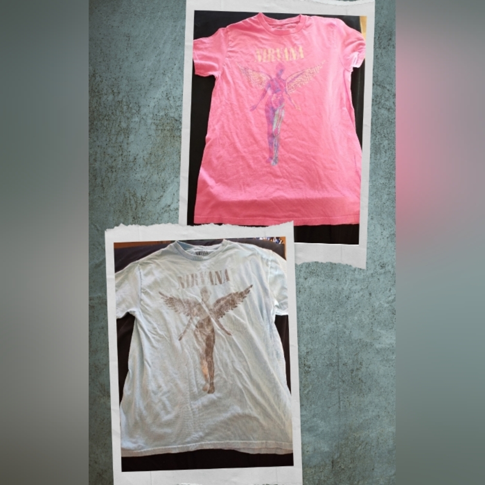 Two Nirvana Short Sleeve Tees Size Medium Winged Angel Logo